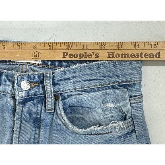 Zara TRF Cropped Jeans Size 28x25.5 High Wash Straight Leg Button Fly Distressed - Picture 4 of 6